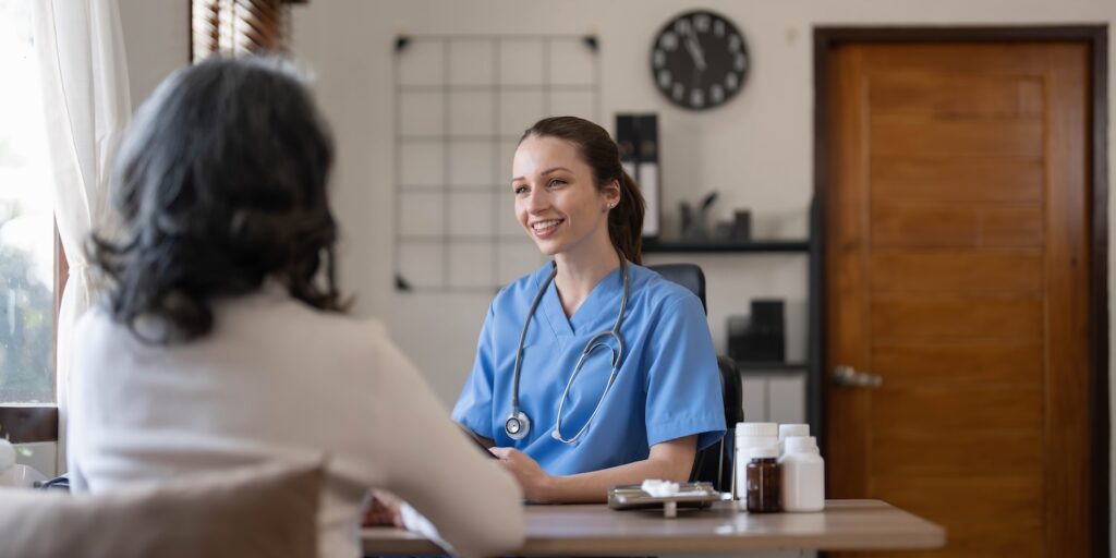 nurse helping patient navigate clinical trial options